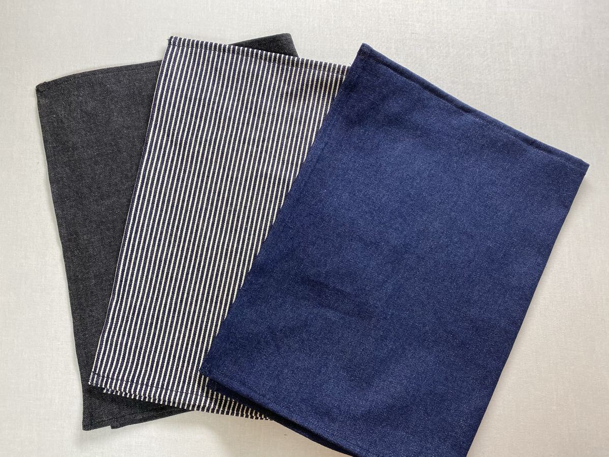 ハンドメイド ランチョンマット3点セット【紺デニム・黒デニム・ヒッコリーデニム】拍卖