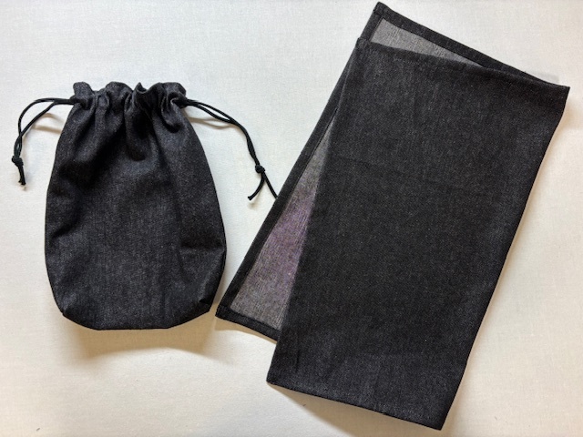 ハンドメイド ランチマット&巾着袋【黒デニム・無地】拍卖