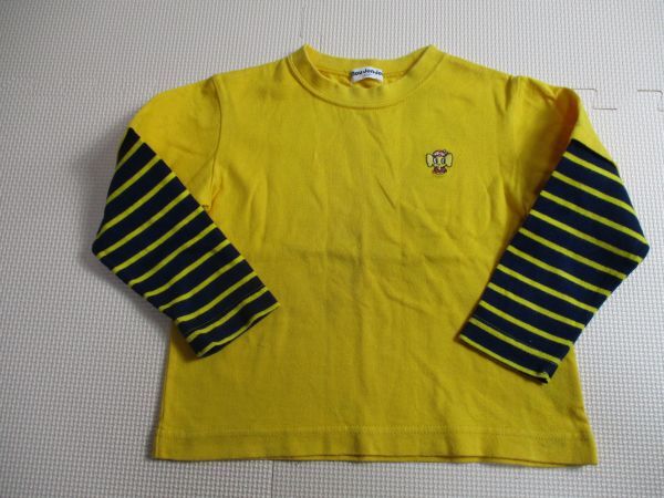 BG770【moujonjon・ムージョンジョン】ロゴ刺繍 フェークレイヤード 長袖 Tシャツ 男児 黄 100拍卖
