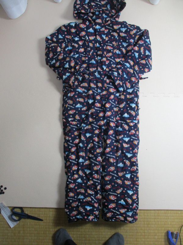 BG806【moujonjon・ムージョンジョン】調節有 ロゴプリント 中綿入り スノーウエア つなぎ 男児 濃青 130拍卖