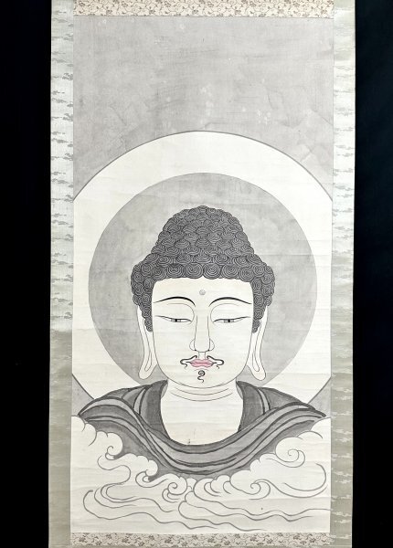 HTA09 真作 仏教美術 阿弥陀如来図 山越阿弥陀図 掛軸 紙本 肉筆 仏画拍卖