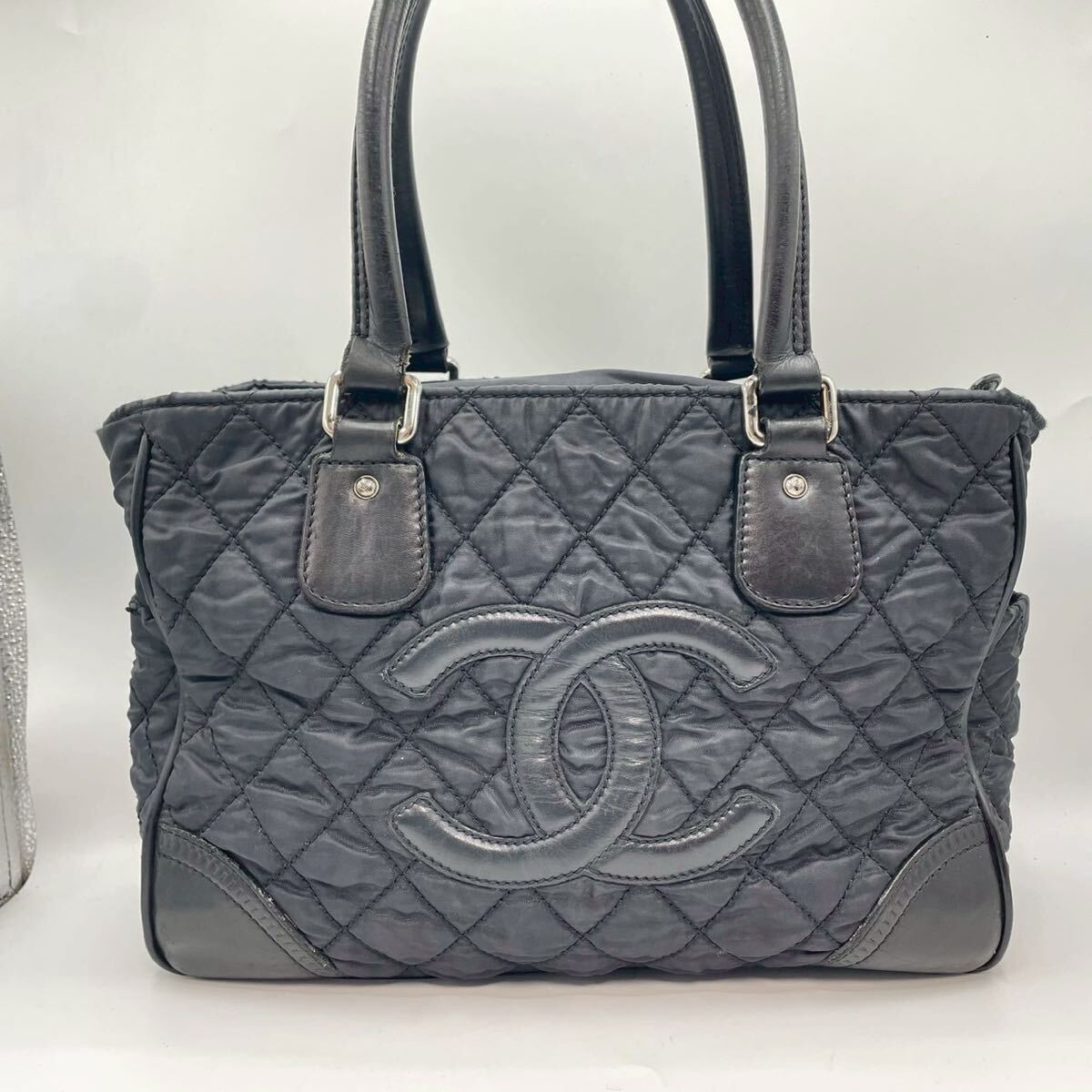 1円 ◎美品◎ CHANEL シャネル トートバッグ ブラック ココマーク ハンドバッグ マトラッセ ナイロン 黒 レザー レディース キルティング拍卖
