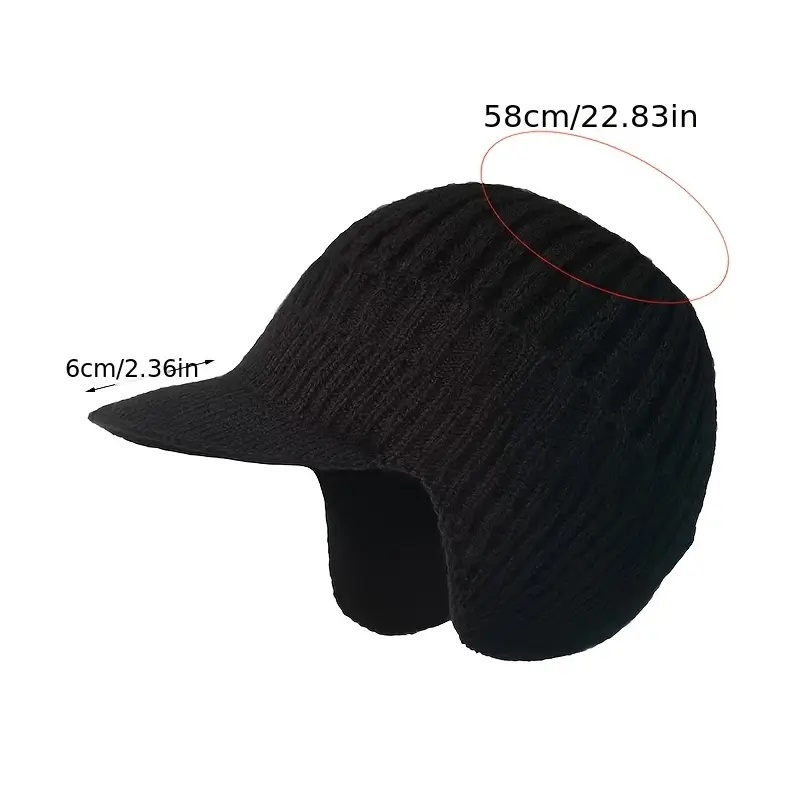 新品C2 防寒ウール混ニット帽耳当て一体 つば付き 裏地起毛拍卖