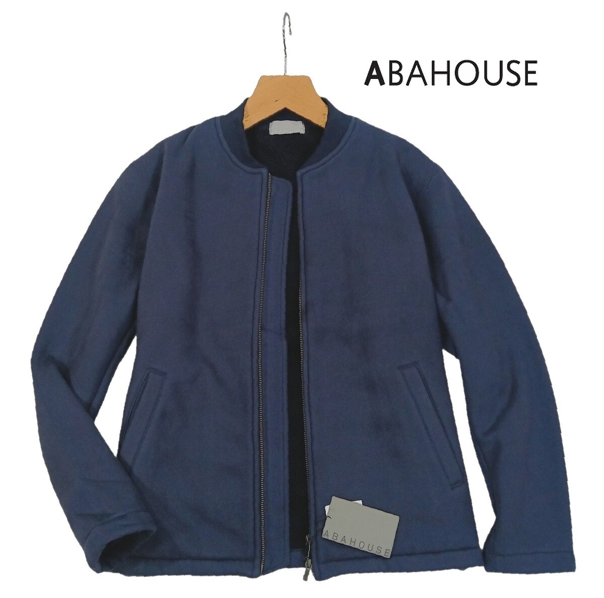 新品 秋冬 46(M)/ アバハウス ABAHOUSE スウェードライク 裏ボア ライダース ジャケット 紺 ネイビー リブ衿 シングル ブルゾン メンズ拍卖