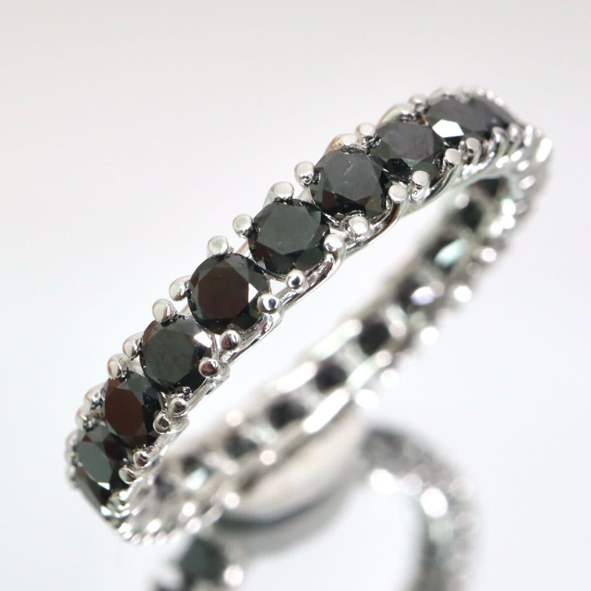 K18WG!!1.70ct!!◆天然ブラックダイヤモンドフルエタニティリング◆N 約1.9g 約12号 #12 指輪 diamond フルエタ ジュエリー EB2/EB6 M24拍卖