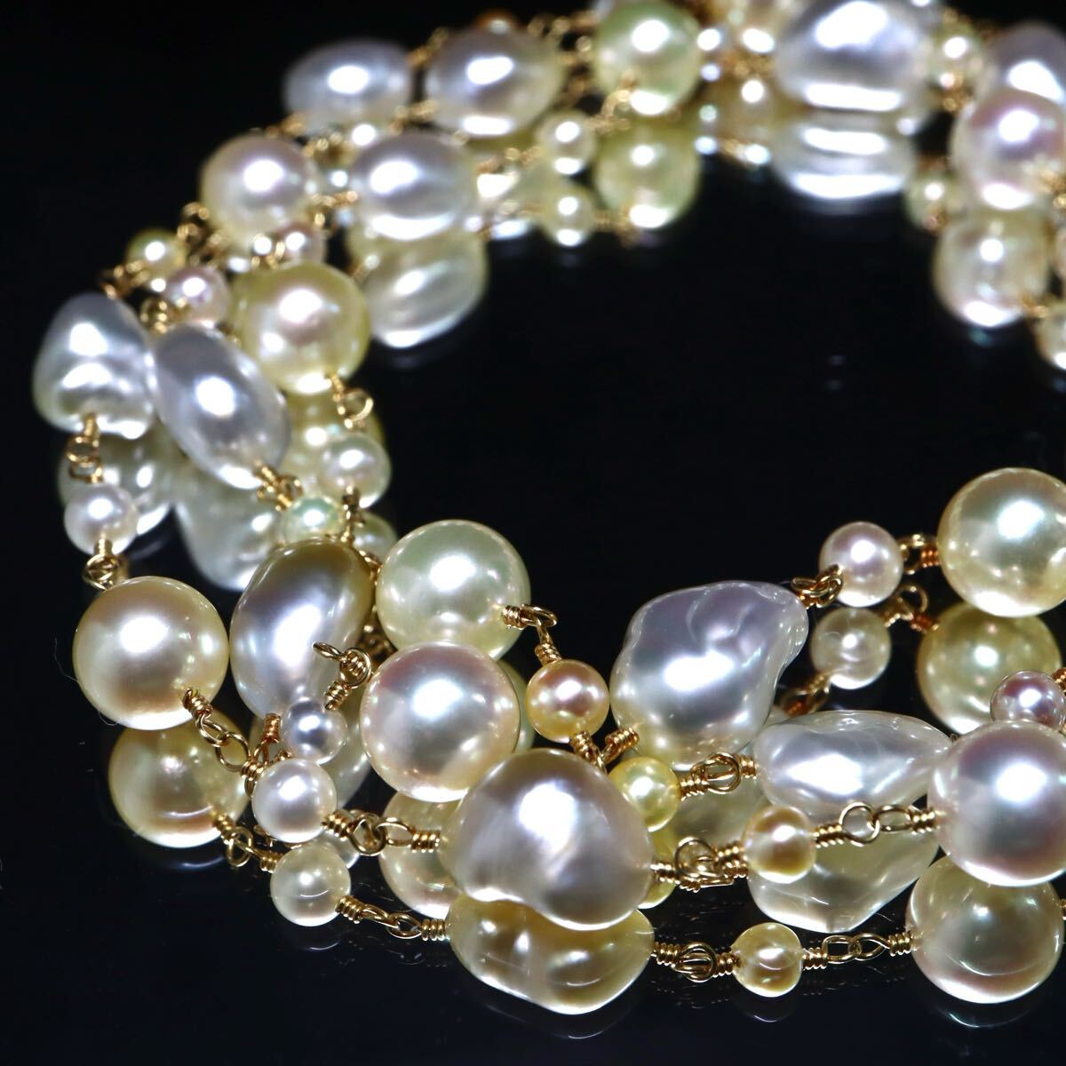 K14!!◆アコヤ本真珠/南洋白蝶真珠ケシパールネックレス◆N 約16.6g 約64.0cm pearl パール necklace jewelry ジュエリー CE0/DB0 M51拍卖