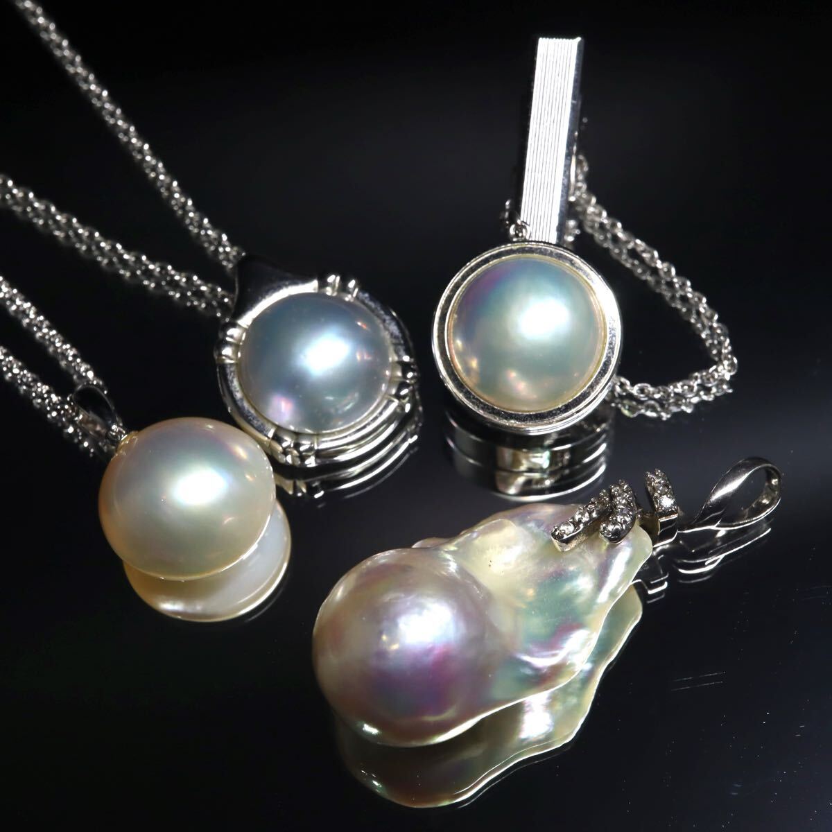 タサキ入り!!【セット売り】◆バロックパールトップ&マベパールネックレス2点&ネクタイピン◆N約35.9g pearl necklace jewelry DB3/DF7 M99拍卖