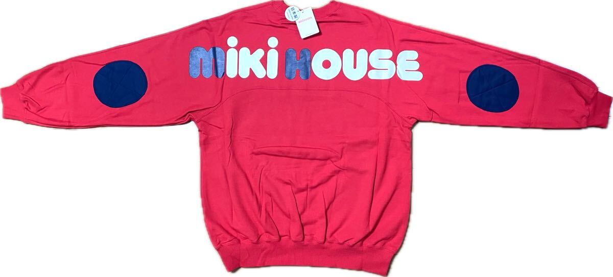 77 新品本物即決【M】ミキハウス 日本製 MIKIHOUSE 大人用ユニセックス男女兼用 バックロゴ長袖トレーナー 赤ブランドトップス50周年拍卖