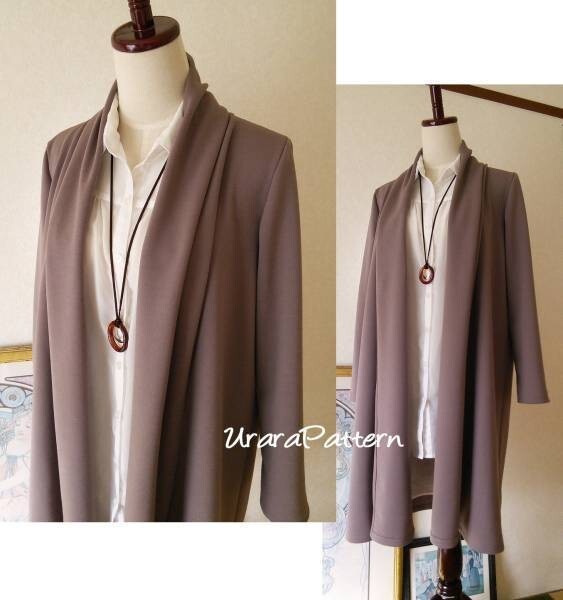 即決♪張り合せ不要!型紙 大人 ロングカーディガン M~5L拍卖