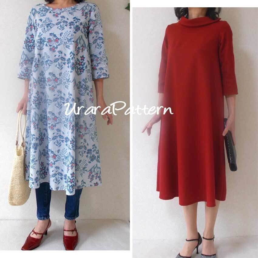 即決♪張り合せ不要!型紙 大人 フレアワンピース M~5L拍卖