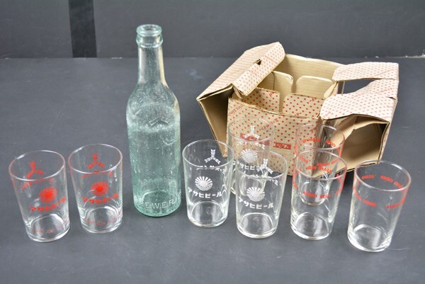 ★昭和レトロ・アサヒビール・空き瓶(1P)・アサヒビール・三ツ矢サイダーグラス(8P)/良好・レア物拍卖