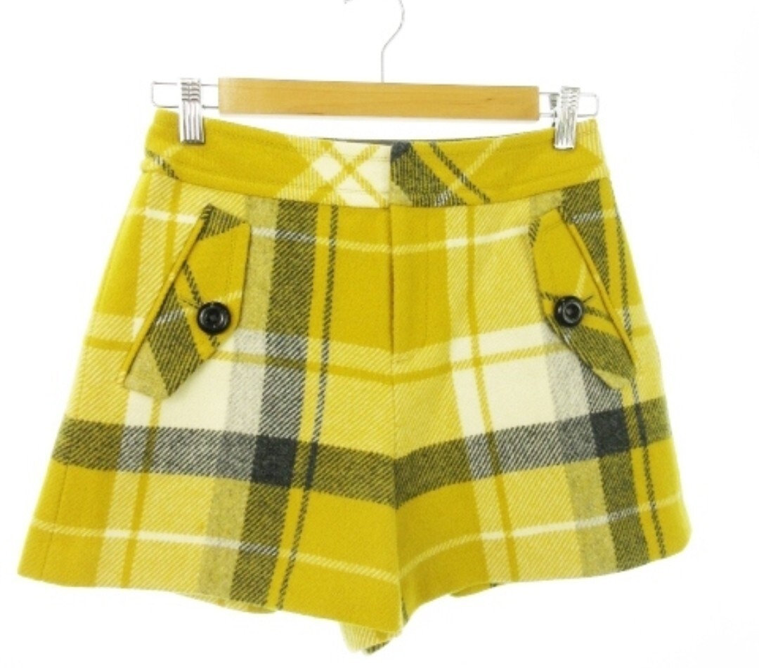 送料無料★バーバリーブルーレーベル★秋冬ショートパンツ★美品★チェック柄パンツ★ イエロー チェック★拍卖