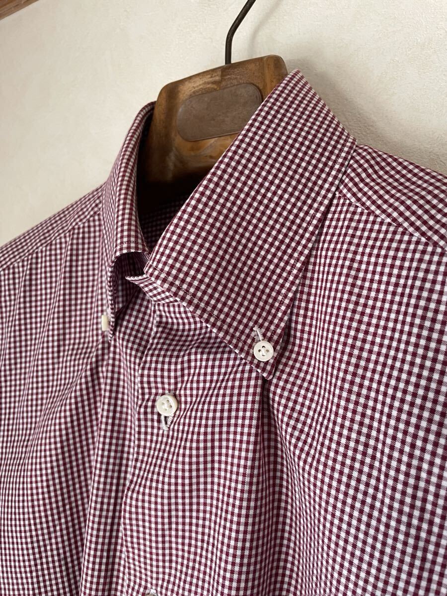 極美品 ルイジ・ボレッリ ギンガムチェック B・Dシャツ ワイン系 ボタンダウン 拍卖