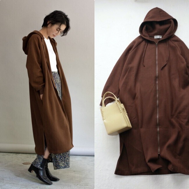 【送料無料】 美品*1.5万 Audrey and John Wad|裏起毛♪ロングパーカー ブラウン(オードリーアンドジョンワッド)拍卖