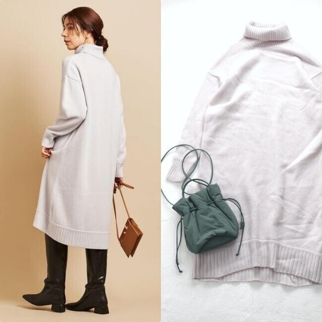 【送料無料】 美品*BEAUTY&YOUTH |あったかウール100%♪タートルネック ニットワンピース グレー(ビューティ&ユース)拍卖