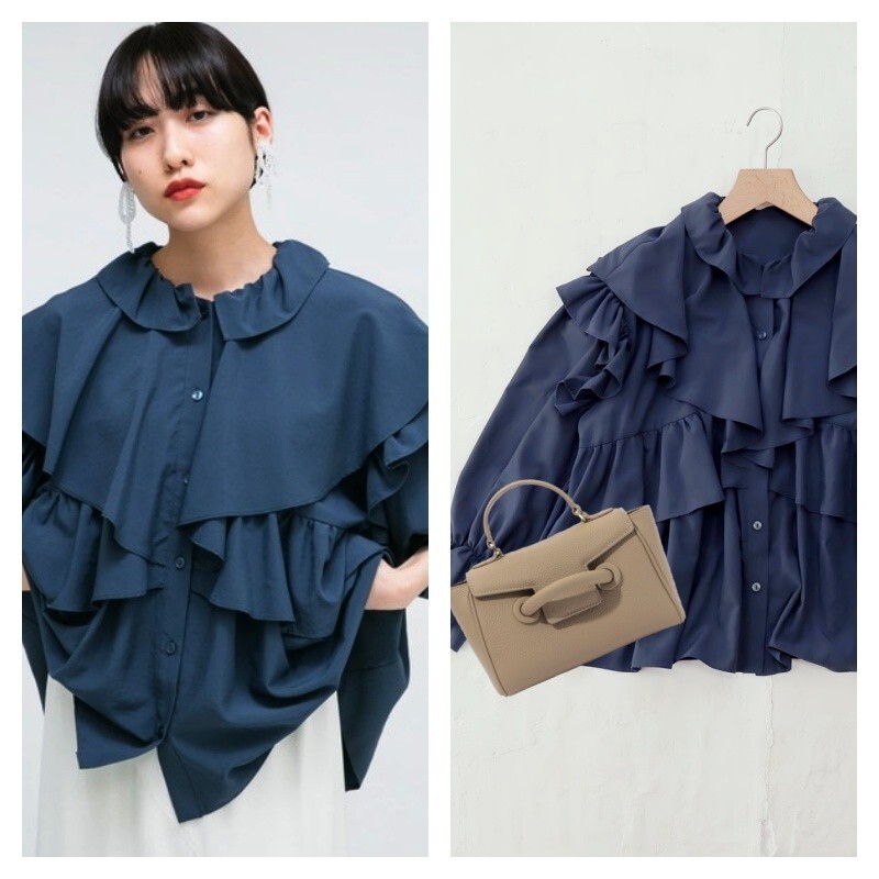 【送料無料】24aw 美品* KBF|ワイドフリルカラーブラウス(ケービーエフ)拍卖