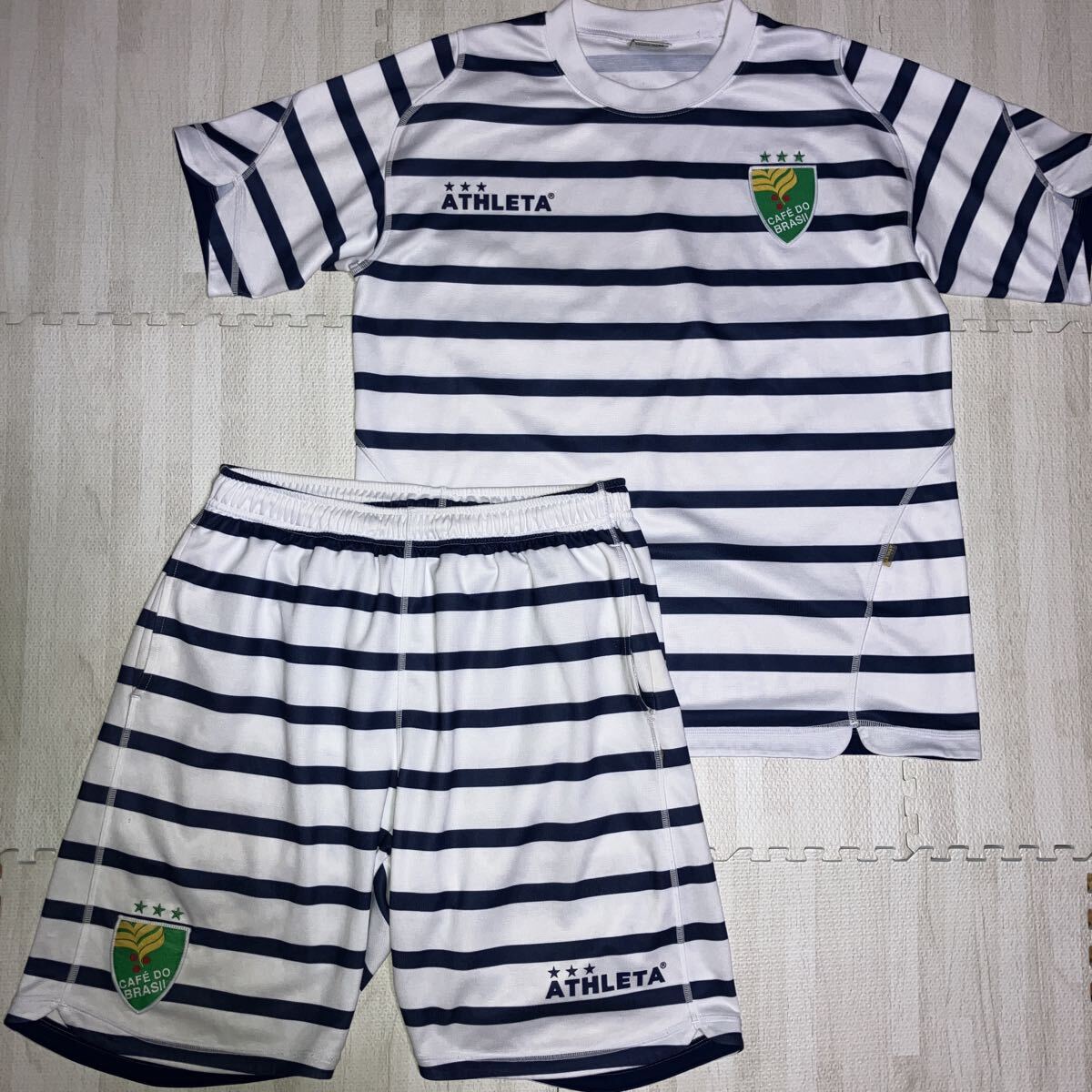 アスレタ トレーニングウェア 上下セット ボーダー シャツ パンツ ジャージ ホワイト 白 Lサイズ拍卖
