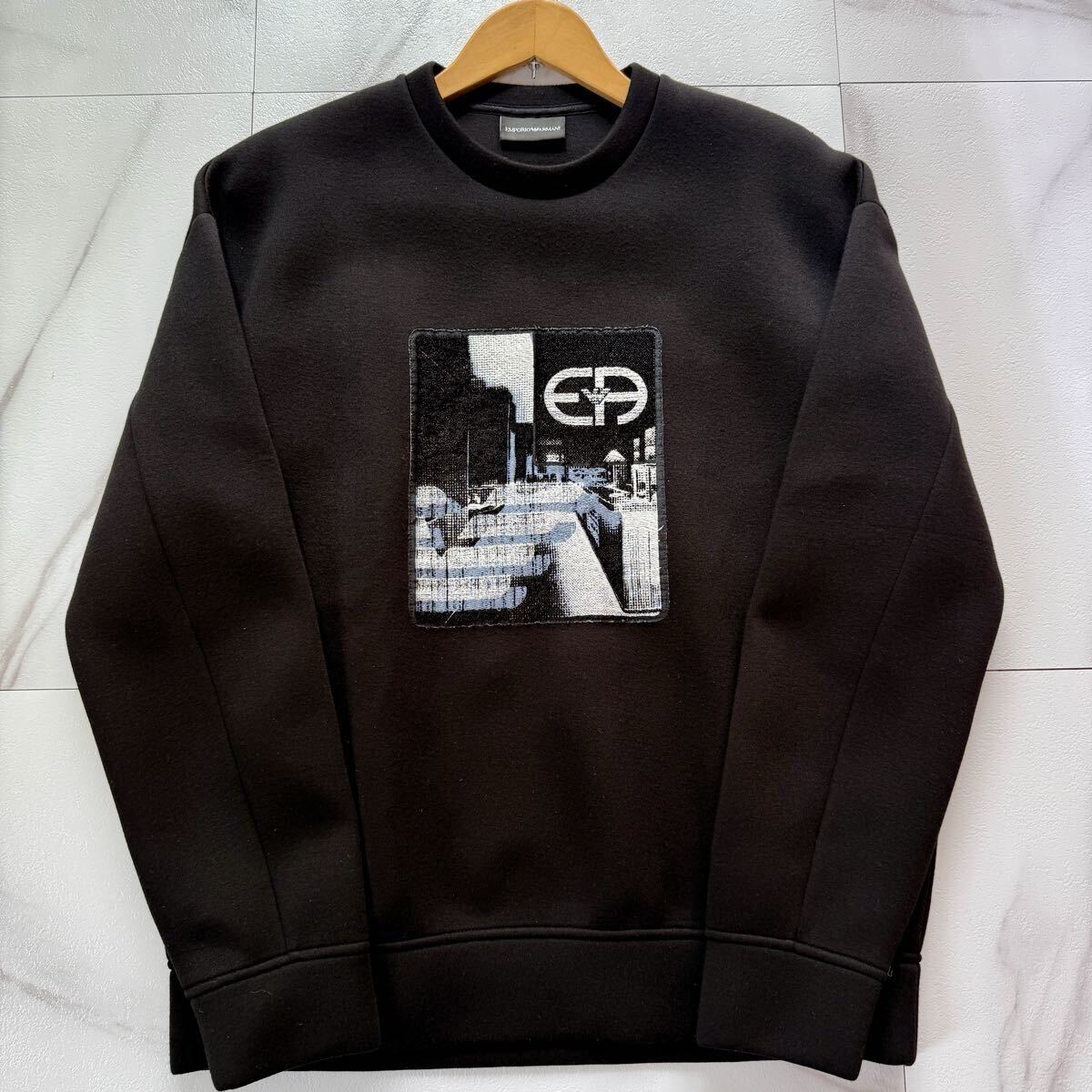 超希少!! 美品 XL相当 EMPORIO ARMANI エンポリオアルマーニ グラフィック刺繍 クルーネック プルオーバー メンズ トップス トレーナー拍卖