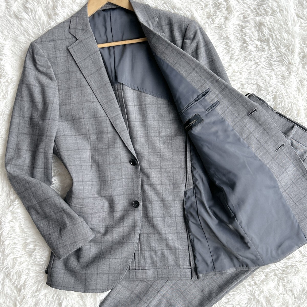 希少XLサイズ◎ DURBAN ダーバン シングルスーツ セットアップ チェック 上下 メンズ ストレッチ素材 A7 LL テーラードジャケット拍卖