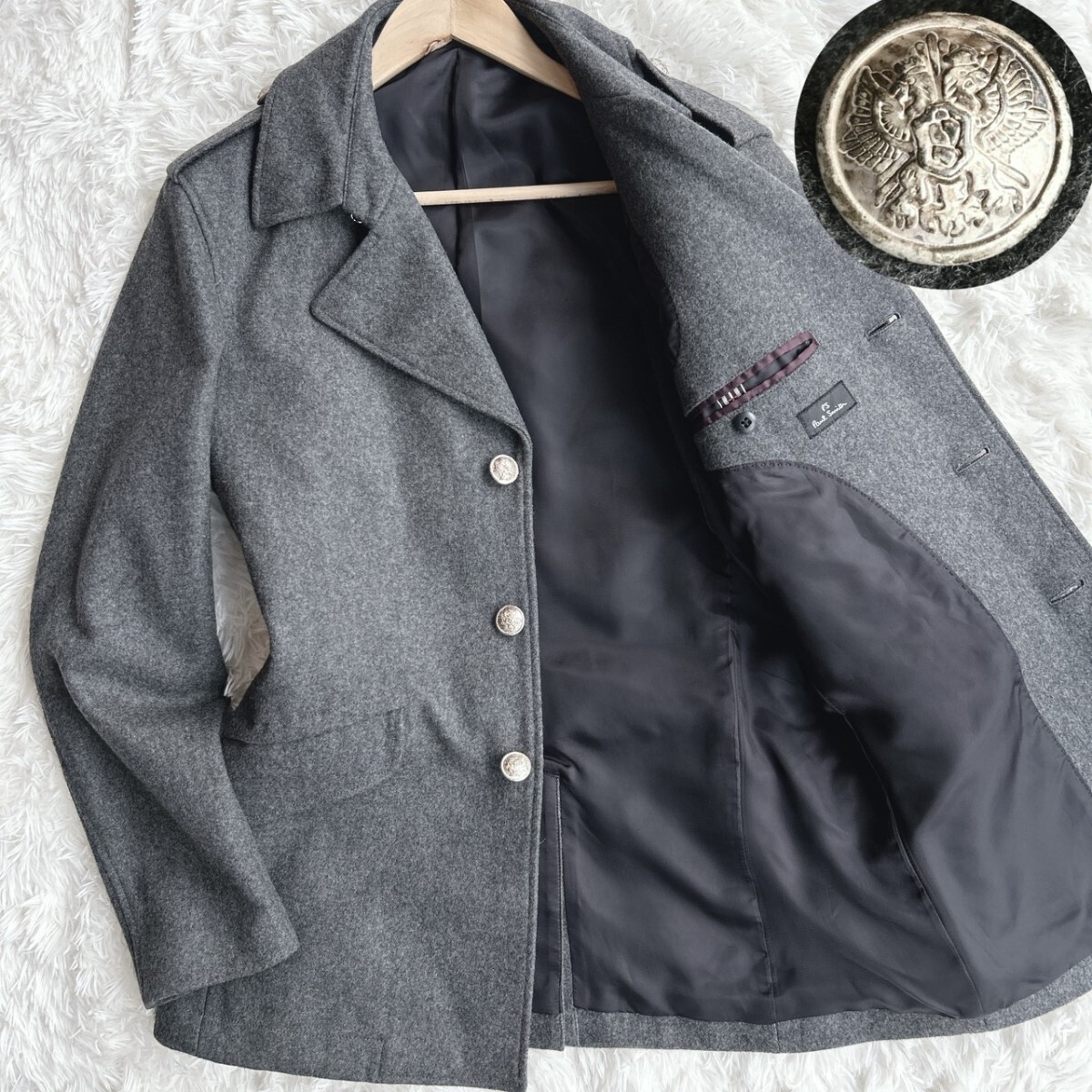 希少XLサイズ◎高貴な銀ボタン!ポールスミス Paul Smith ナポレオン ジャケット コート アウター ウール 厚手 メンズ Pコート ピーコート拍卖