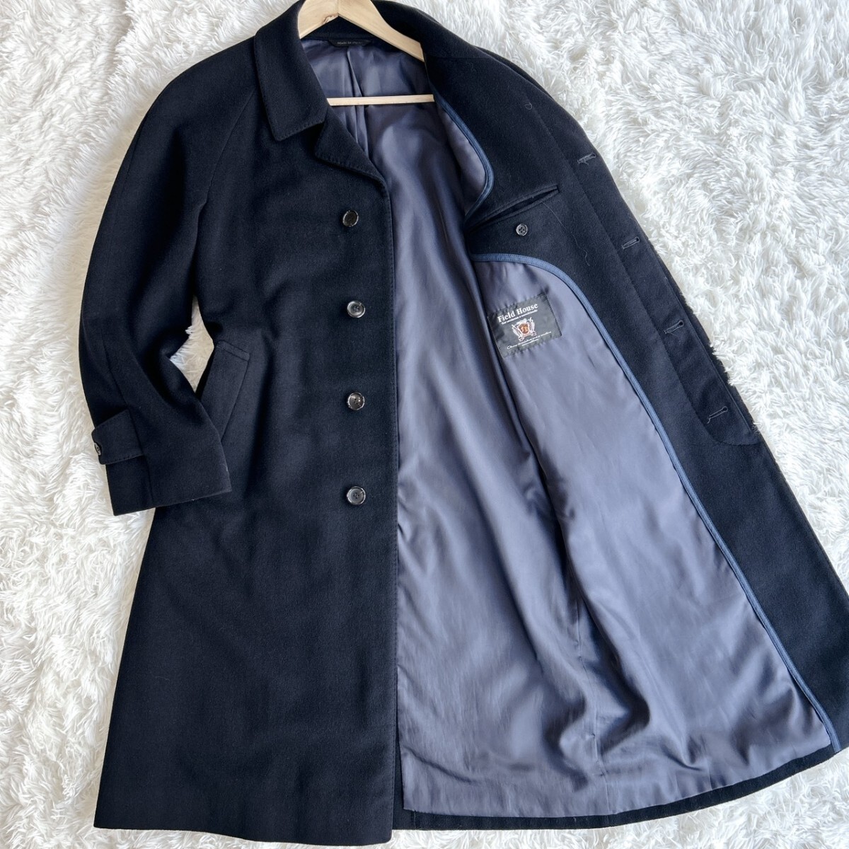 【極上のトロトロ感 ピュアカシミヤ100%】 野海 Field House 比翼 ステンカラーコート ロングコート メンズ 秋冬 防寒 Lサイズ 高級拍卖