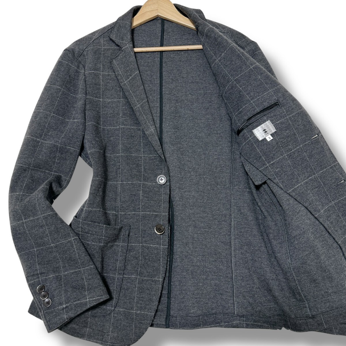 希少Lサイズ◎ タケオキクチ【溢れる清涼感】TAKEO KIKUCHI テーラードジャケット グレー チェック ストレッチ素材 伸縮 メンズ TK 3拍卖