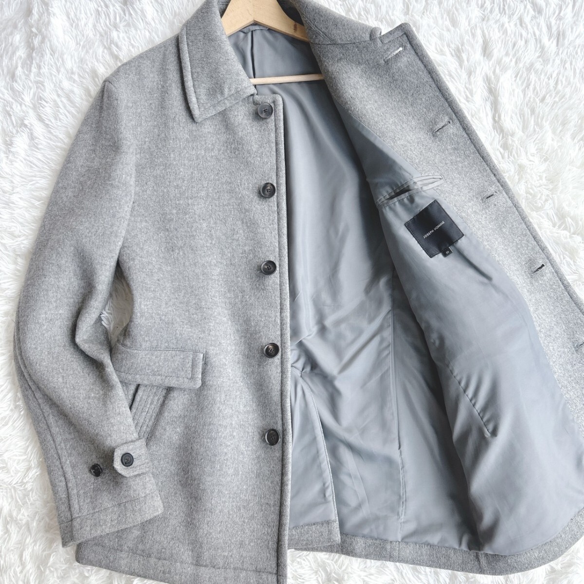 希少XLサイズ◎ JOSEPH HOMME カシミヤ混 肉厚 ステンカラーコート ジャケット 50 LL グレー メンズ ジョセフオム拍卖