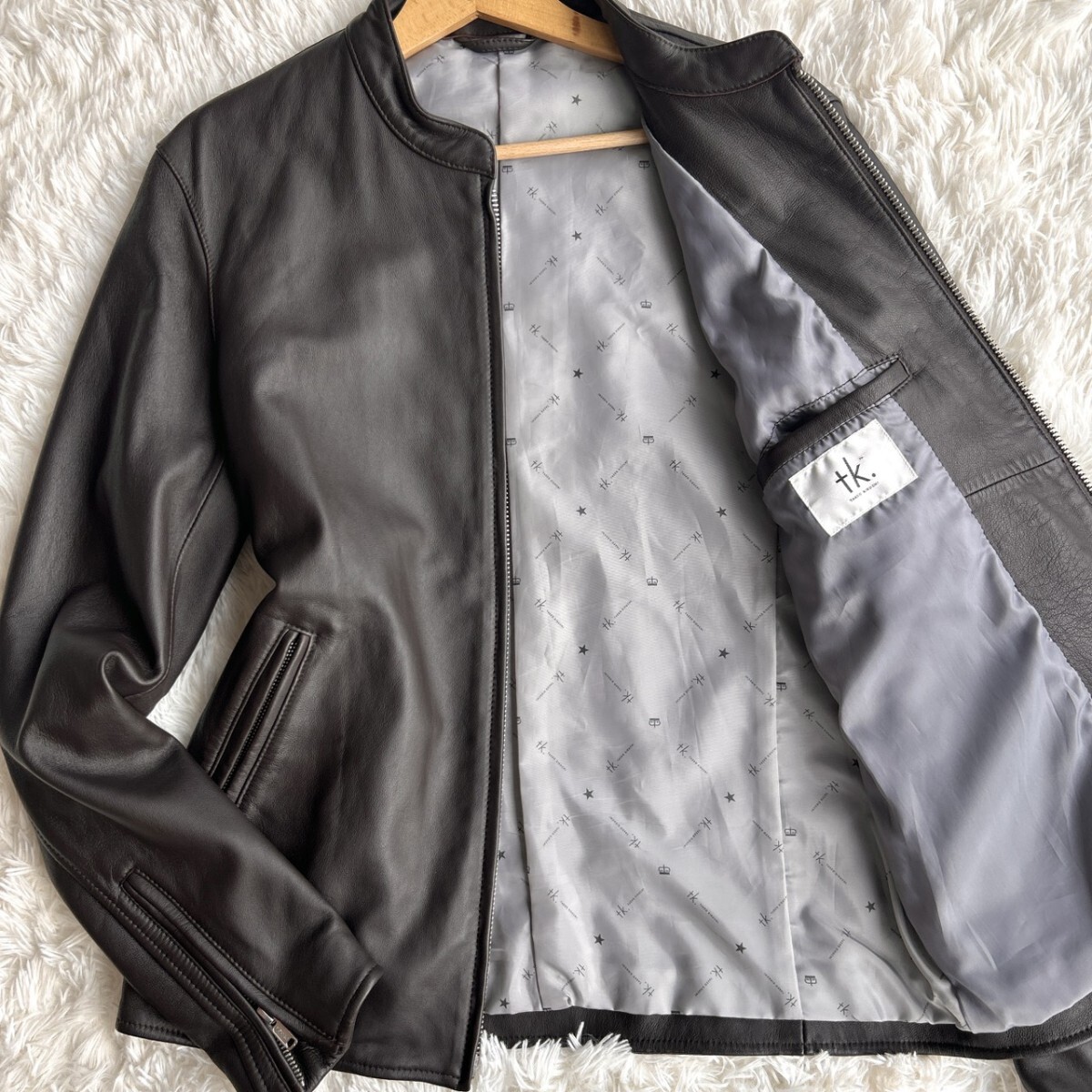 希少Lサイズ【至高の逸品】TAKEO KIKUCHI タケオキクチ シングルライダース ラムレザージャケット 羊革 ブラウン メンズ シープスキン TK拍卖