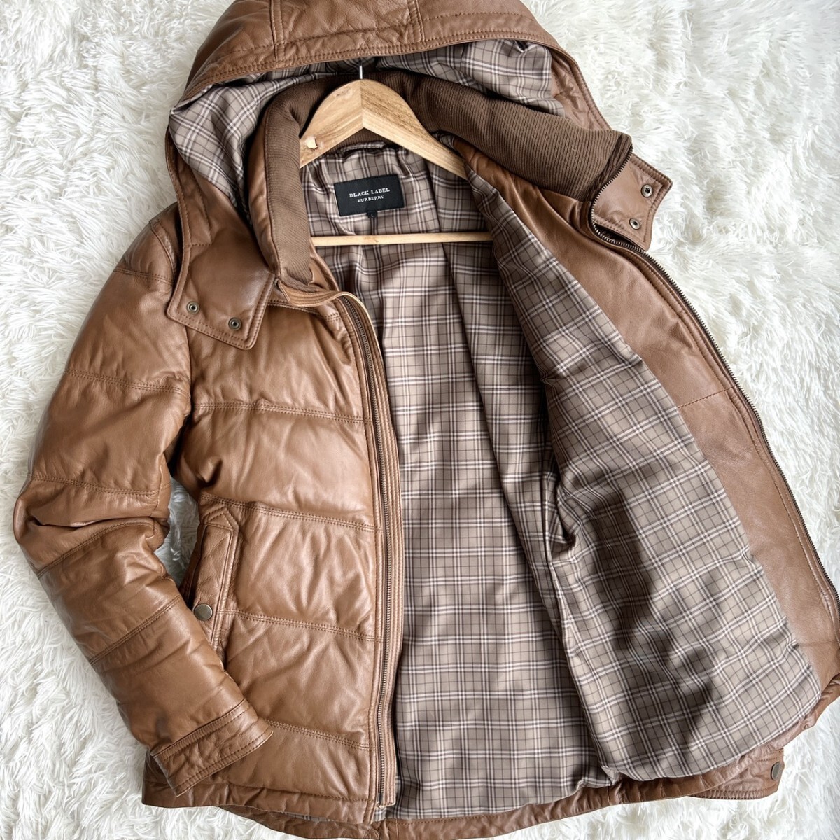 希少Lサイズ【極上のラムレザーダウン】BURBERRY BLACK LABEL バーバリー ブラックレーベル メンズ 羊革 ダウンジャケット 2way 美品拍卖