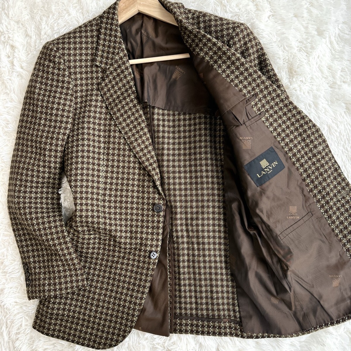 希少Lサイズ【大人のお洒落】LANVIN ランバン ツイード 肉厚ウール テーラードジャケット 48 ブラウン 凹凸素材 メンズ アンコン 秋冬拍卖
