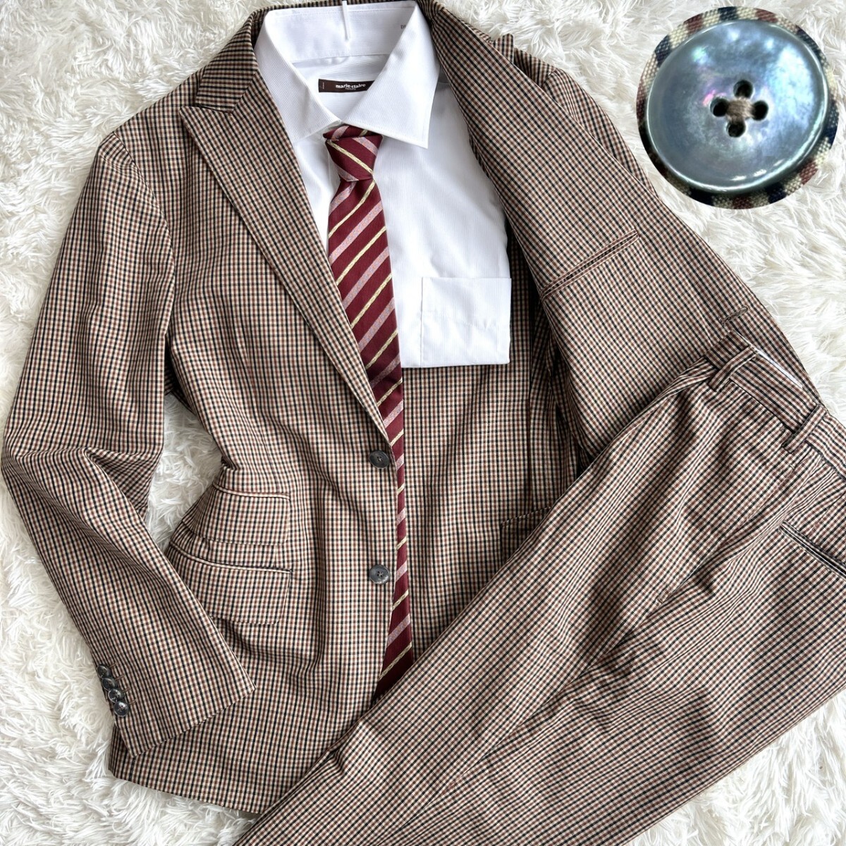 【極上の逸品】 THE GIGI ザ ジジ ギンガムチェック シングルスーツ セットアップ テーラードジャケット イタリア製 メンズ 46 M相当 総柄拍卖