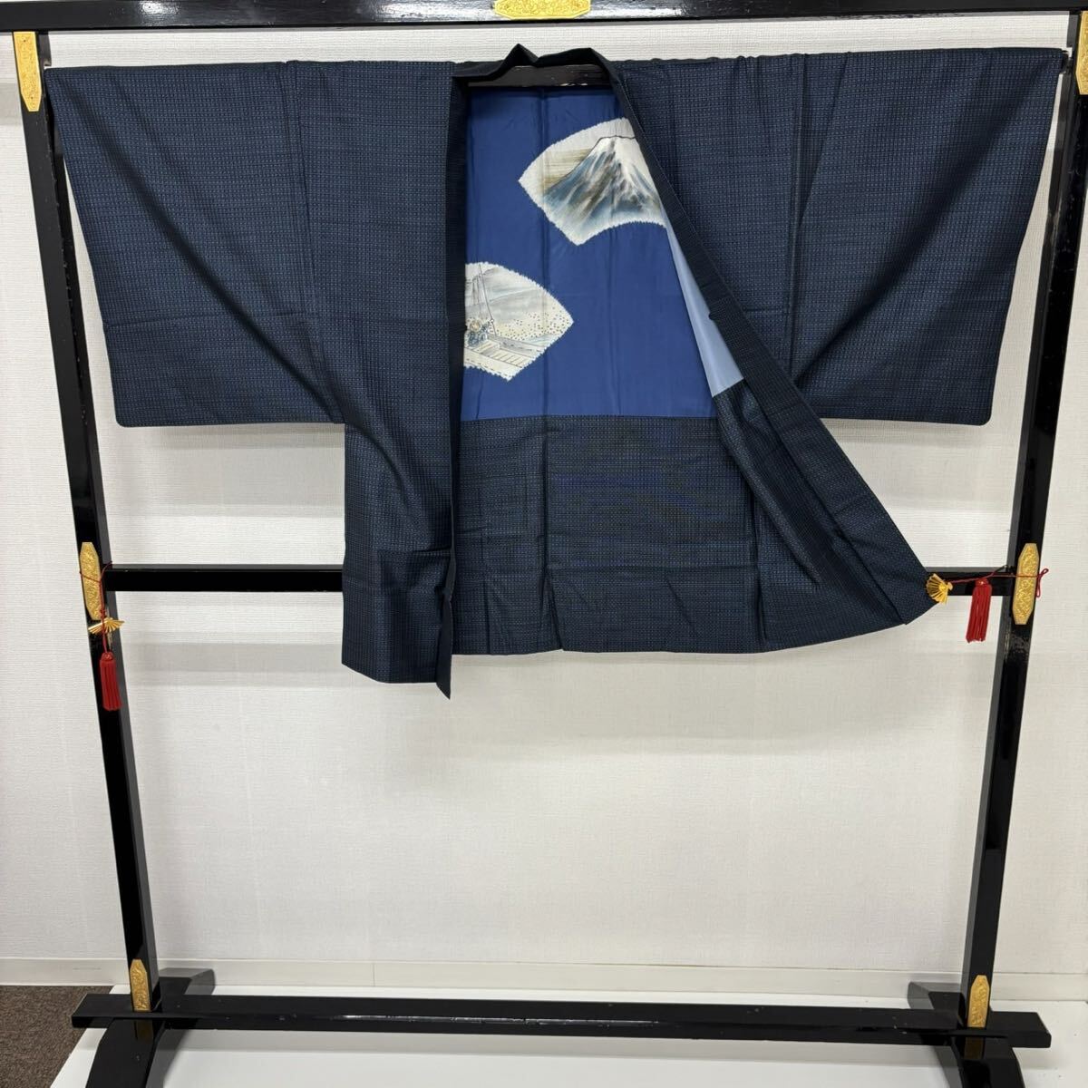 男羽織 本場大島紬 西郷絣 藍泥 着物 正絹 W-5365拍卖