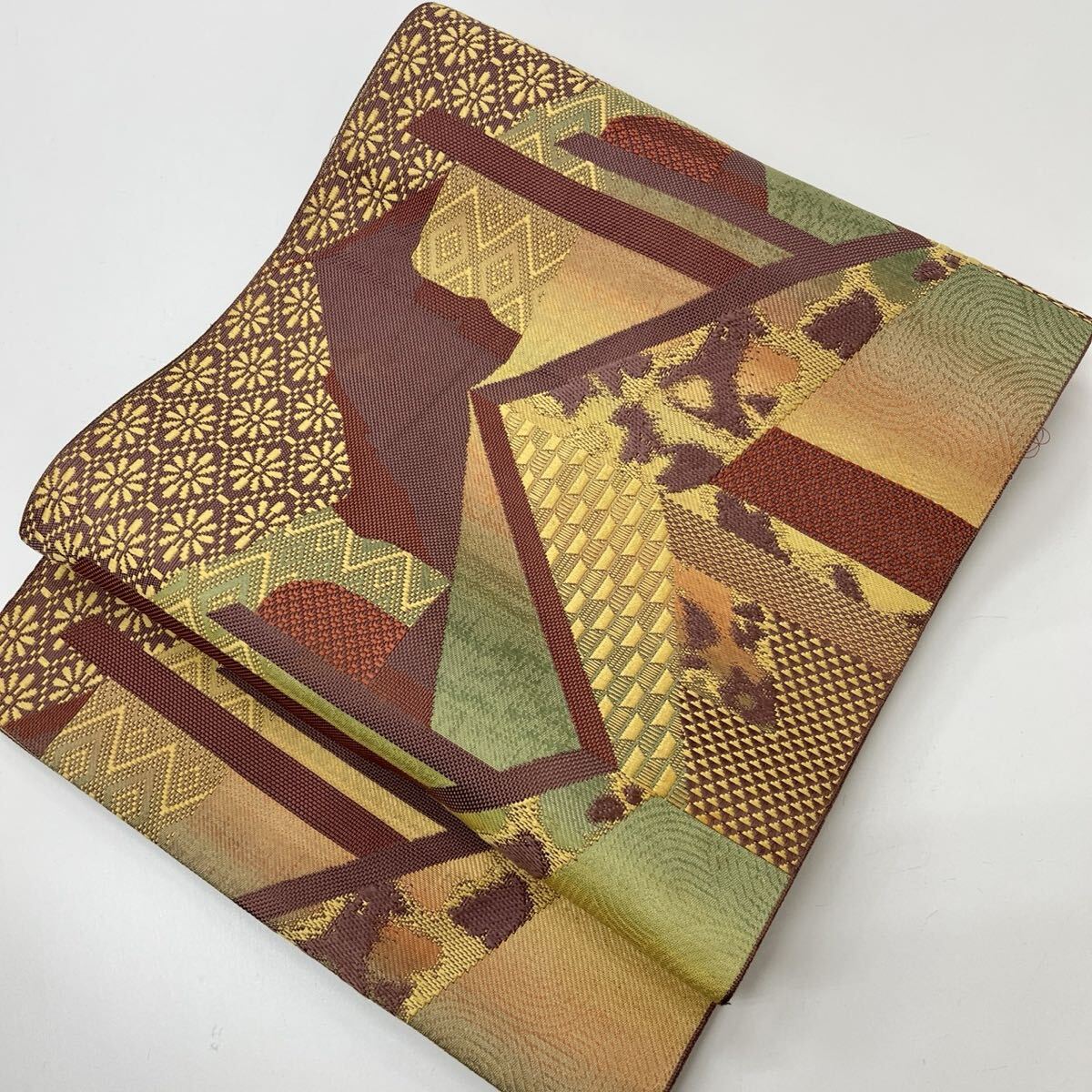 本場筑前博多織 名古屋帯 美しい織出し 八寸 正絹 着物 W-5662拍卖