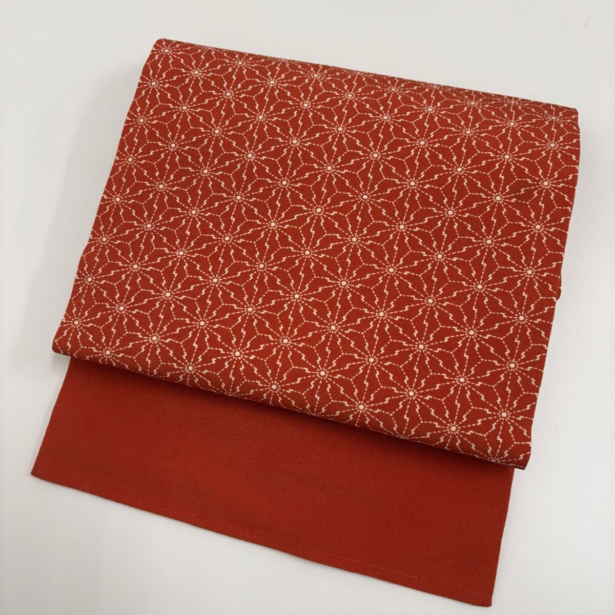 名古屋帯 ちりめん 麻の葉模様 九寸 正絹 着物 W-5682拍卖