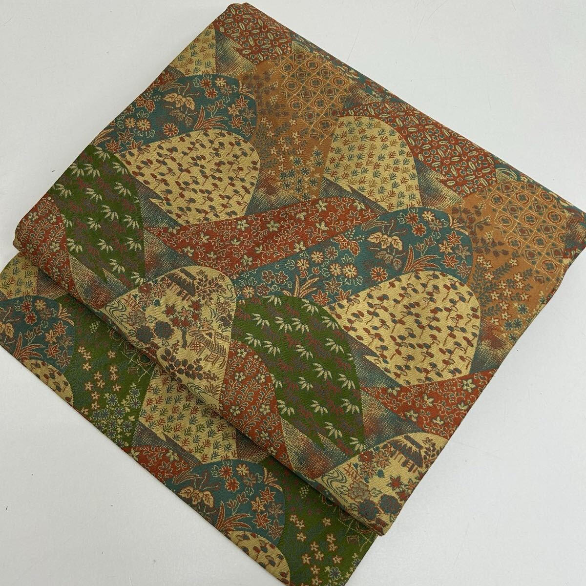 名古屋帯 山に細かな織出し 寄せ柄風 九寸 正絹 着物 W-5685拍卖