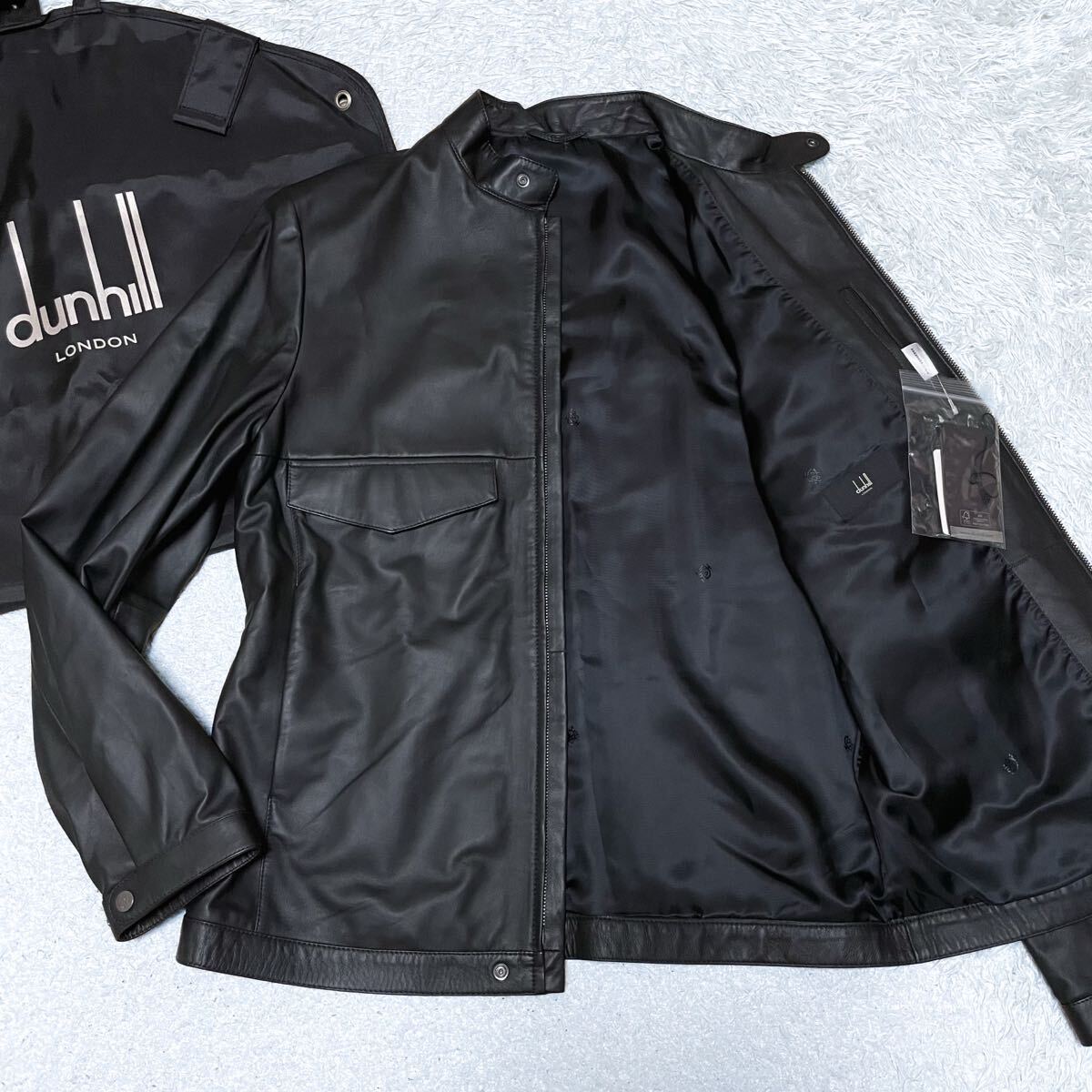 《新品同様/近年モデル》dunhill ダンヒル 最高級 ラムスキン レザー シングル ライダースジャケット ブルゾン 羊革 黒 Lサイズ メンズ 拍卖