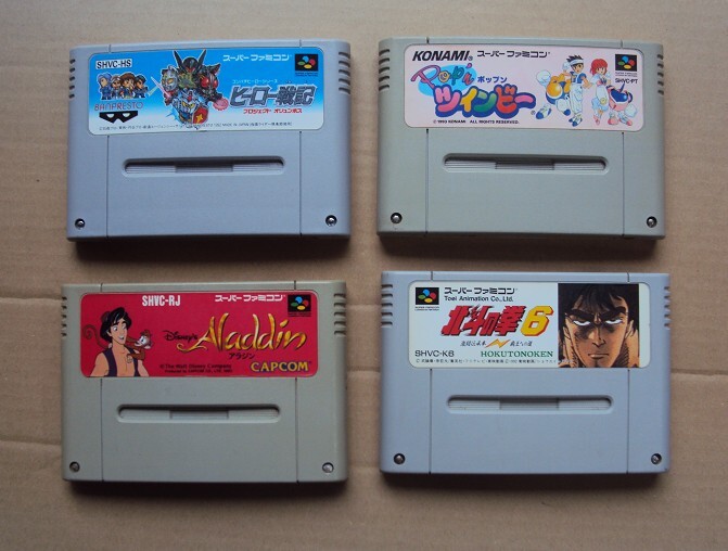 Ya33 ★SFC 人気ソフト4個まとめて「 ポップンツインビー・北斗の拳6・ヒーロー戦記・アラジン 」★動作確認済 端子清掃済 送料無料拍卖