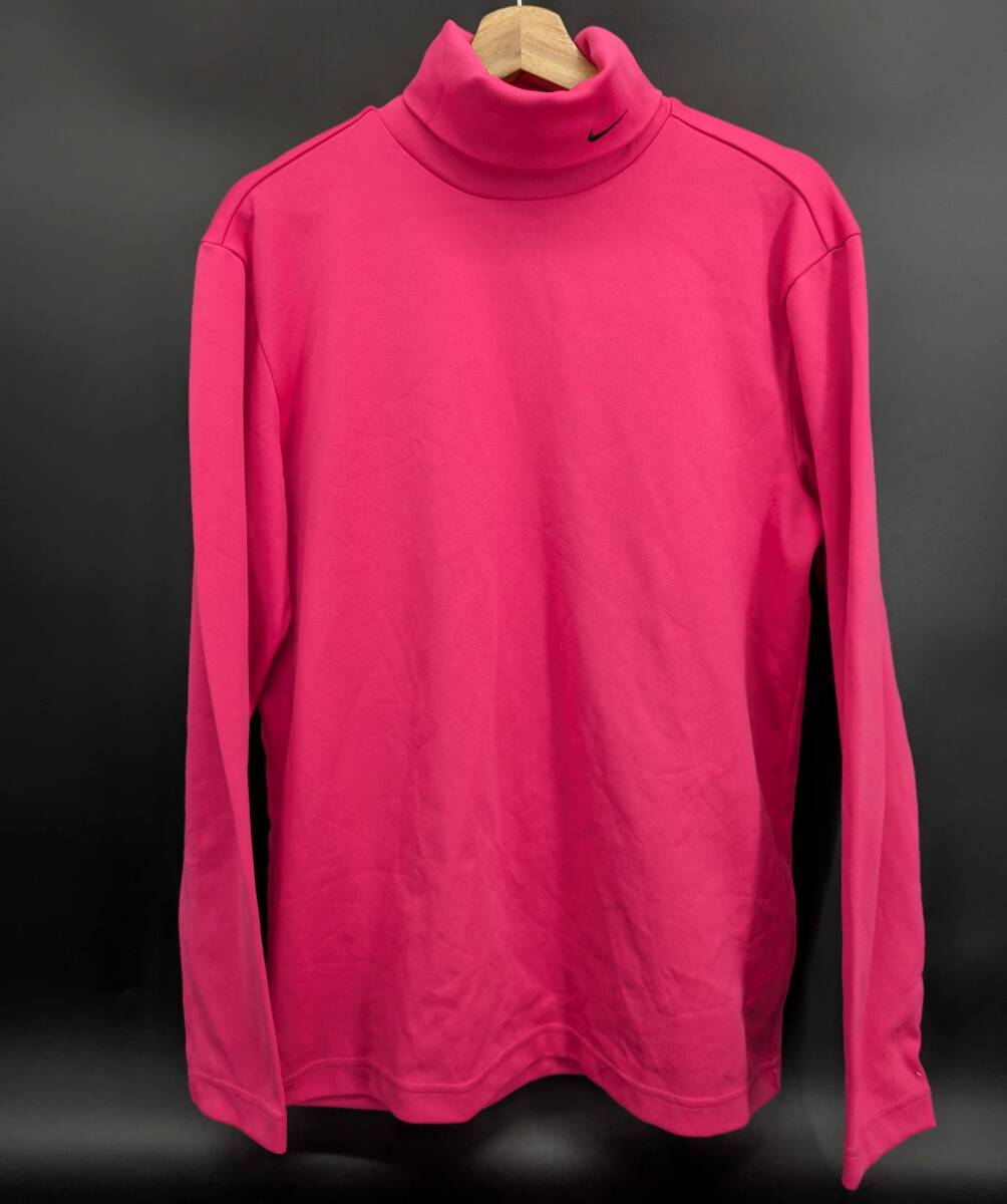 4933C 送料185円♪ NIKE ナイキ DRI-FIT 速乾 ピンク ハイネック 刺しゅうロゴ 厚地 長袖シャツ M拍卖