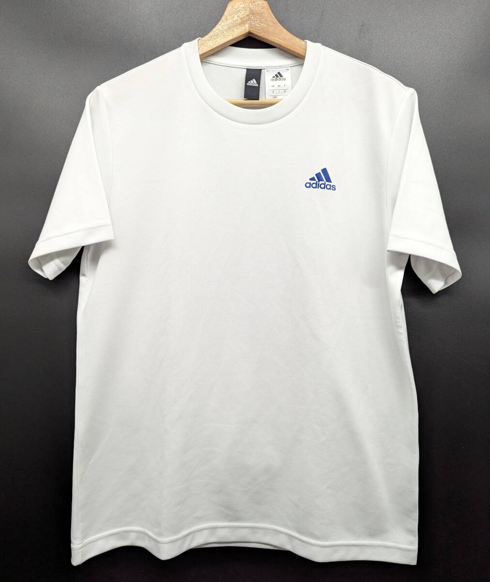 4807C 送料185円♪ ADIDAS アディダス CLIMALITE 速乾生地 メンズ ホワイト 青ロゴ 半袖 スポーツ Tシャツ Mサイズ拍卖