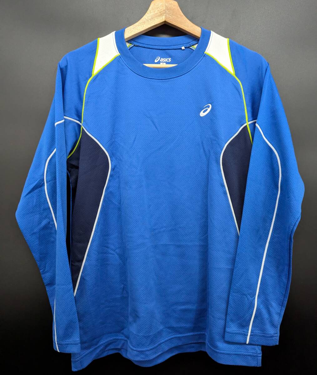 4763C 送料185円♪ asics アシックス 青x白 メンズ 長袖 速乾生地 スポーツ Tシャツ M拍卖