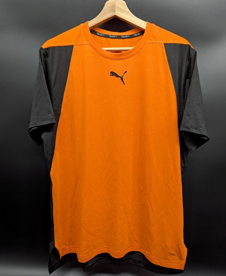 4738C 送料185円♪ PUMA プーマ TRAIN DRY CELL メンズ オレンジxブラック 速乾生地 半袖 スポーツ Tシャツ Lサイズ拍卖