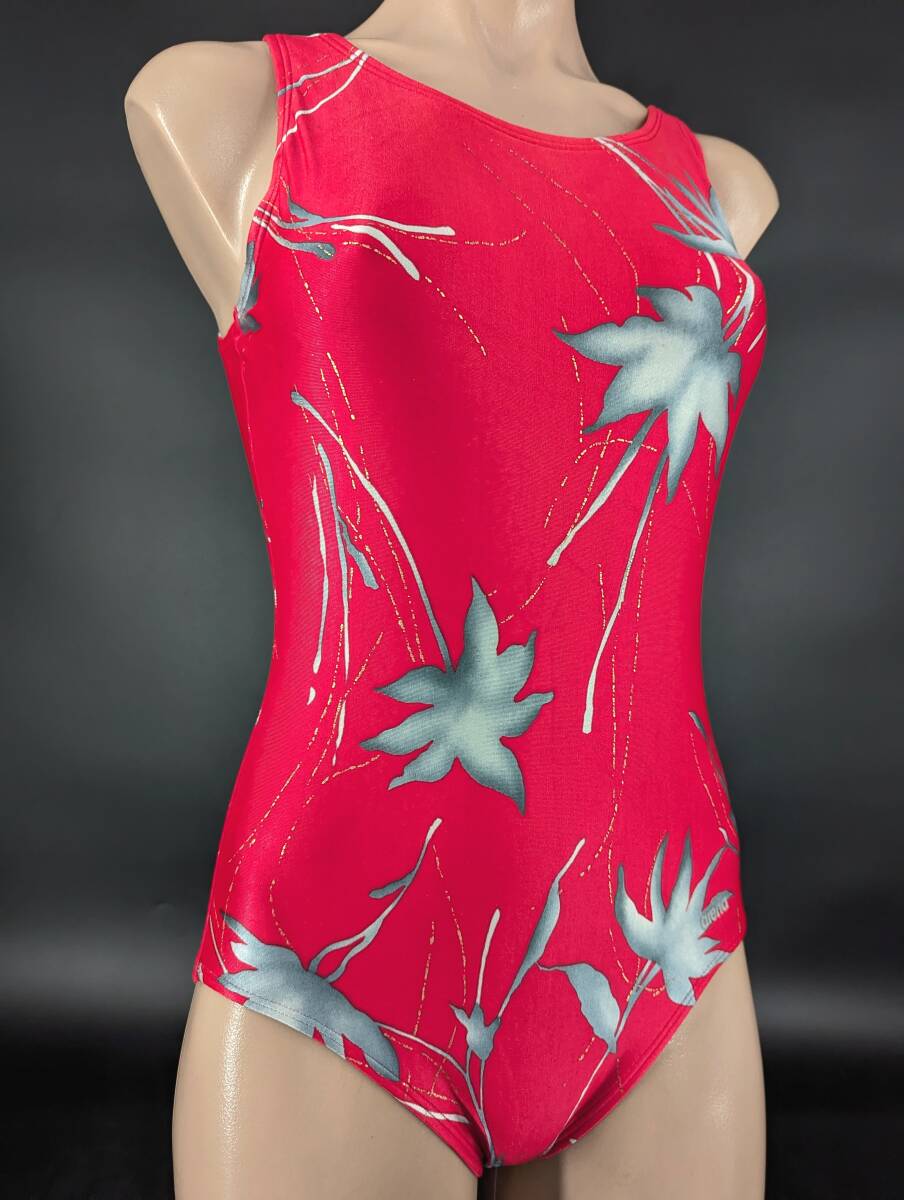 4971C 送料185円♪ arena アリーナ 光沢 レッド ボタニカル ハイカット 水着 スイムウエア 大きいサイズ O(LL)拍卖