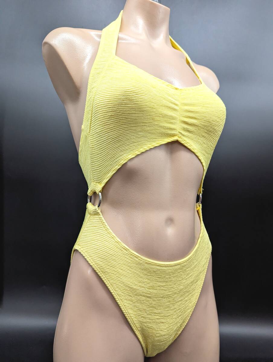 4981C 送料185円♪ Caspy イエロー セクシー サイドリング ハイカット スイムウエア 水着 9M拍卖