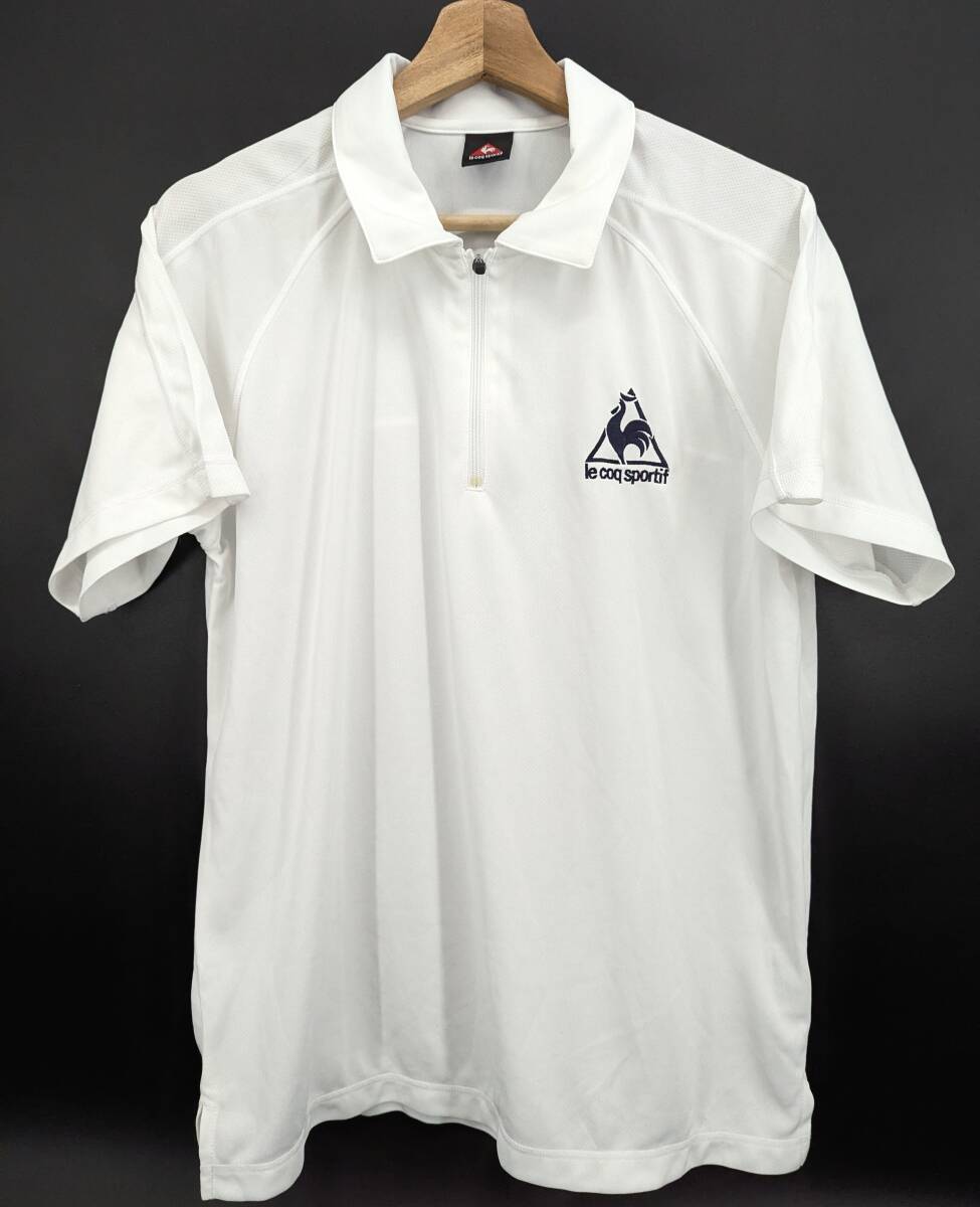 4691C 送料185円♪ le coq ルコック ホワイト 刺しゅうロゴ メンズ 速乾生地 半袖 ポロシャツ L拍卖