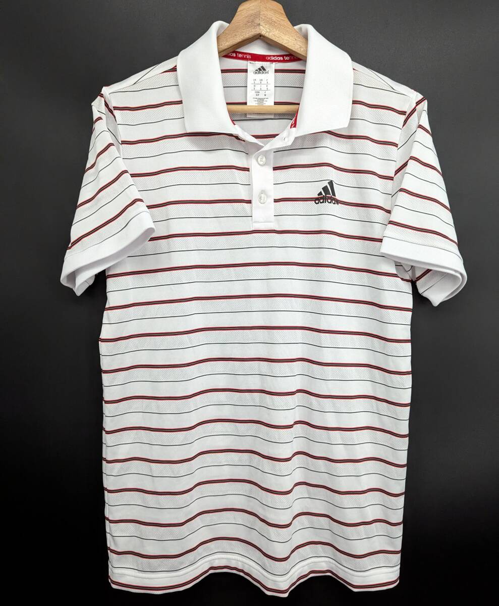 4931C 送料185円♪ ADIDAS TENNIS アディダス メンズ テニス ホワイト 速乾生地 半袖 ポロシャツ M拍卖