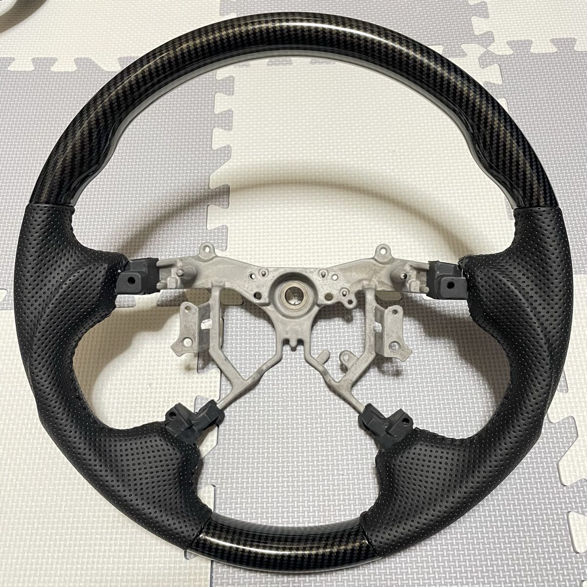 ★未使用 カーボン調コンビ★GRS180クラウン アスリート ロイヤルサルーン コンビステアリング ハンドル革レザー皮18 181 184マジェスタ186拍卖