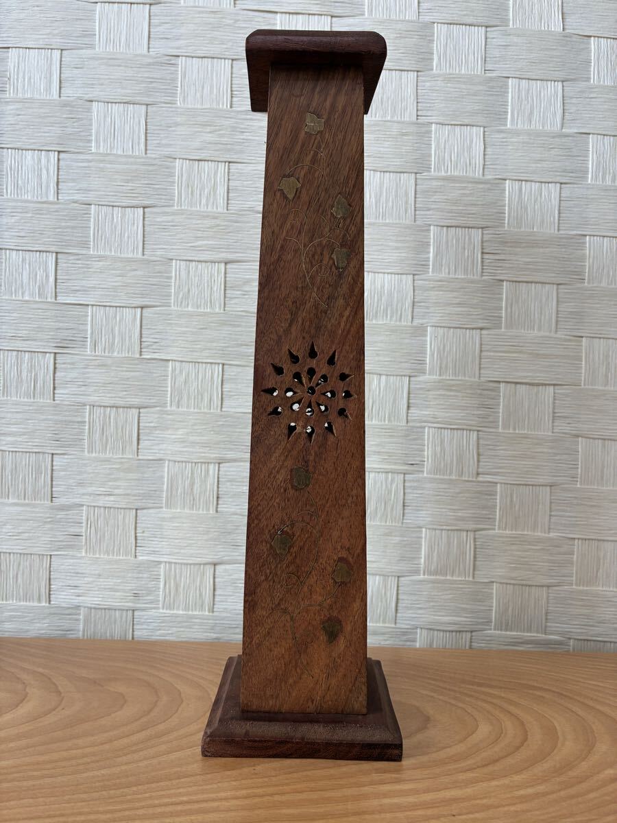 昭和レトロ、タワー型お香立て、シーシャムウッド、インディアンローズウッド、スティックコーンインセンス両対応の物、木製、当時物拍卖