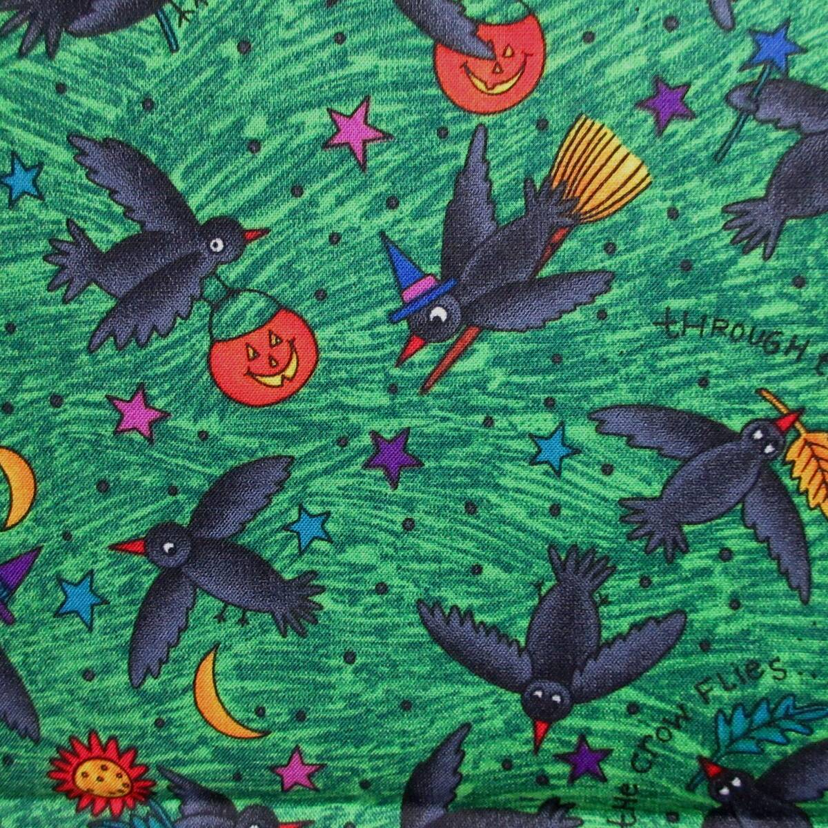 生地ハロウィン からす 希少 花 かぼちゃ 星 月 レトロ USAコットン拍卖