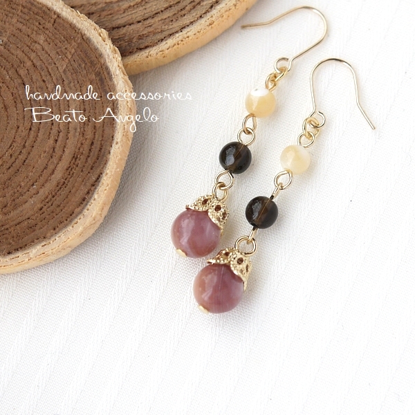 ■+angelo+天然石ピンクブラウンシェルとスモーキークォーツのピアス(p-002)G MOP ns003拍卖