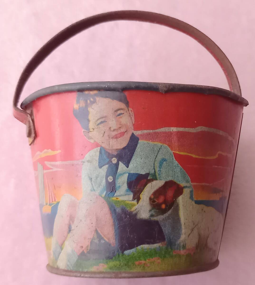 アンティーク☆ヴィンテージ☆昭和レトロ☆ブリキミニバケツ☆(少年、犬)拍卖